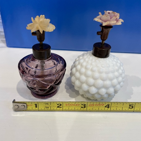 Vintage I. W. Rice & Co. Set 2 Perfume Bottle Hobnail Milk & Purple Glass Japan - Picture 11 of 15